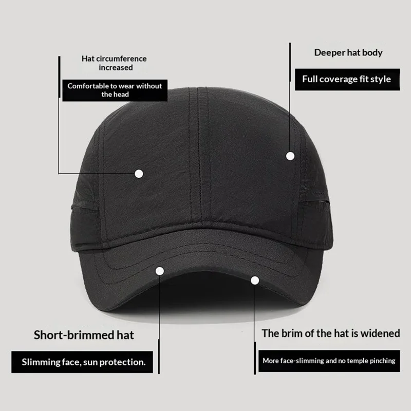 Lente Zomer Baseballpet Korte Klep Quick-Dry Waterafstotend Outdoor Sport Visor Pet - Zwart