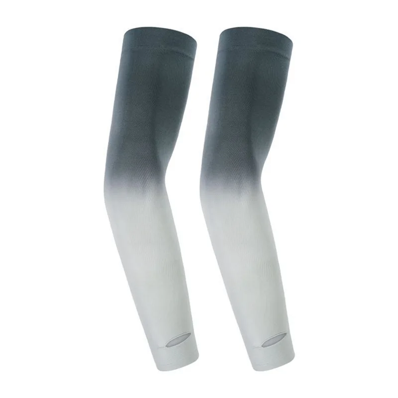 1 Par de Mangas de Proteção Solar Respiráveis Mangas de Seda Gelada para Cotovelo para Exterior Ciclismo Corrida - Preto Cinza Degradê