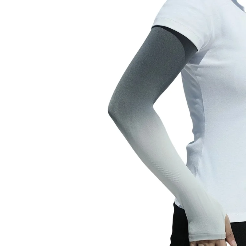 1 Par de Mangas de Proteção Solar Respiráveis Mangas de Seda Gelada para Cotovelo para Exterior Ciclismo Corrida - Preto Cinza Degradê