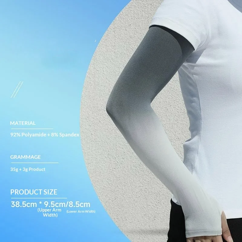 1 Par de Mangas de Proteção Solar Respiráveis Mangas de Seda Gelada para Cotovelo para Exterior Ciclismo Corrida - Preto Cinza Degradê