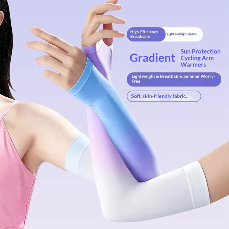 1 Par de Mangas de Proteção Solar Respiráveis Mangas de Seda Gelada para Cotovelo para Exterior Ciclismo Corrida - Preto Cinza Degradê