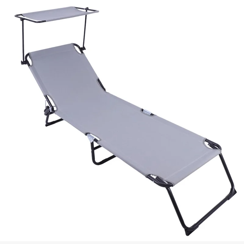 Cama de Campanha Exterior Leve Cama Dobrável com Toldo de Sombra 175-190 x 58 x 30-68 cm