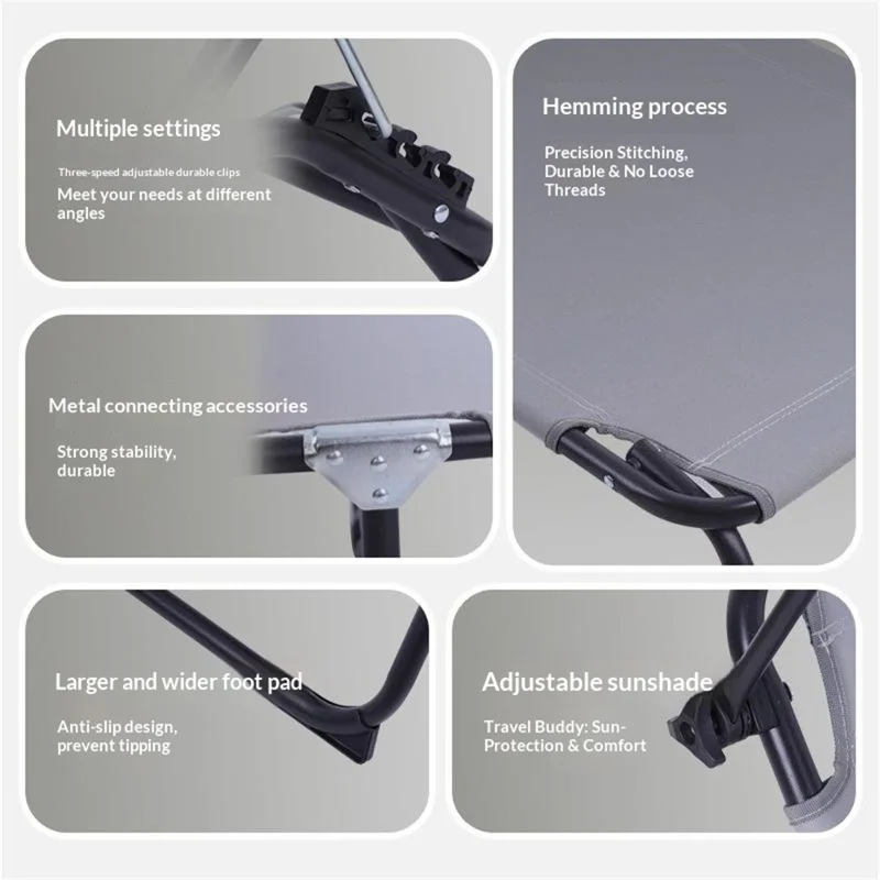 Cama de Campanha Exterior Leve Cama Dobrável com Toldo de Sombra 175-190 x 58 x 30-68 cm