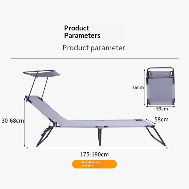 Cama de Campanha Exterior Leve Cama Dobrável com Toldo de Sombra 175-190 x 58 x 30-68 cm