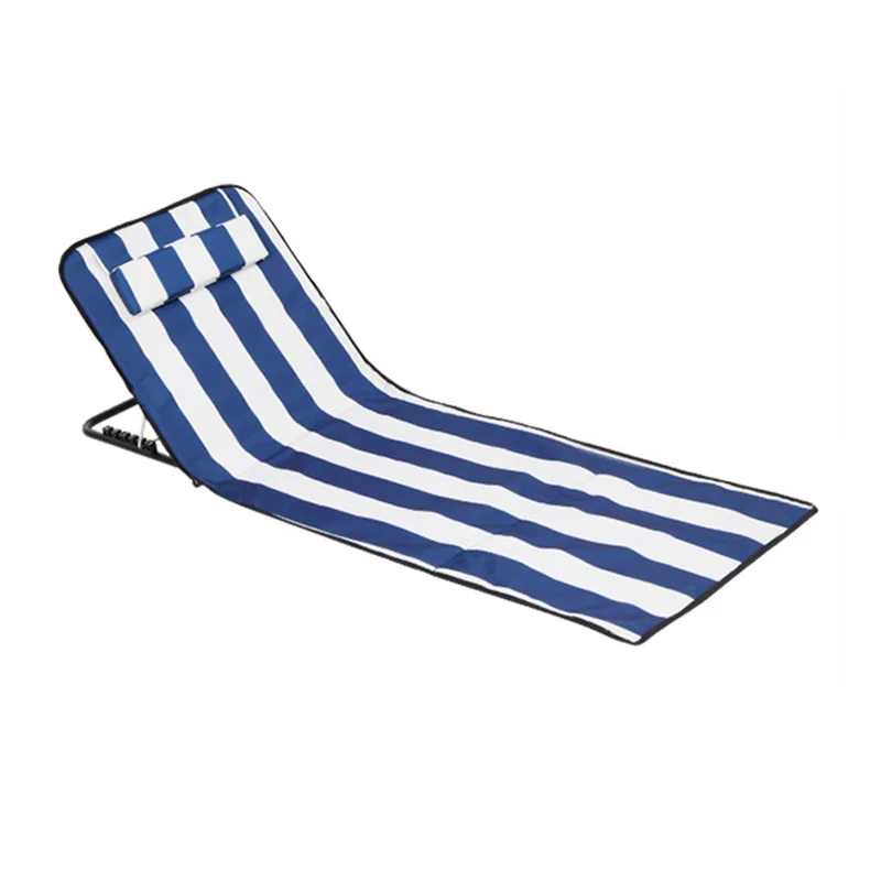 Regulowana składana leżanka z torbą do przechowywania, mata do kempingu i plaży na zewnątrz, 99 + 55 x 45 x 50 cm - Niebieski/Biały