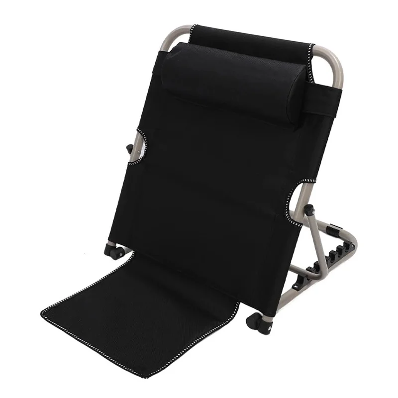 Folding Lounge Chair with Pillow 5-Level Adjustable Camping Chair for Outdoor Relaxation, 50+30x50x60cm - Black