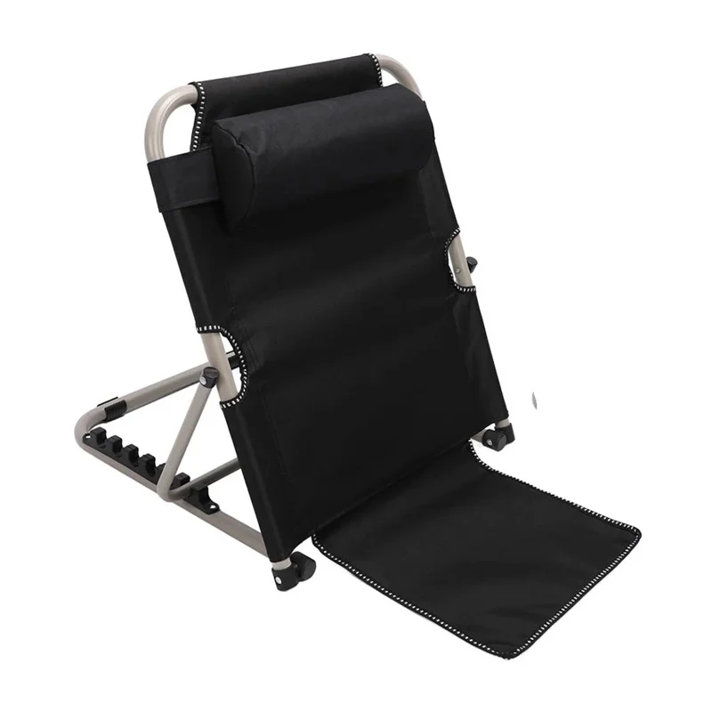 Folding Lounge Chair with Pillow 5-Level Adjustable Camping Chair for Outdoor Relaxation, 50+30x50x60cm - Black