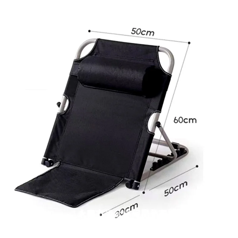 Folding Lounge Chair with Pillow 5-Level Adjustable Camping Chair for Outdoor Relaxation, 50+30x50x60cm - Black