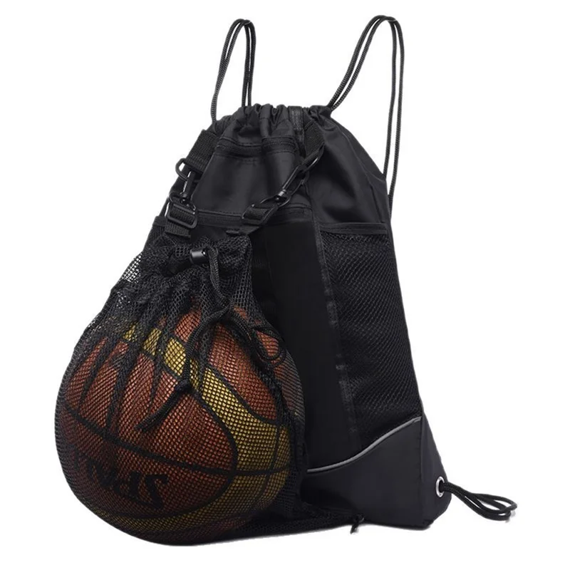 Basketballrugzak met Grote Capaciteit, Outdoor Sportsbag met Trekkoord, Multifunctionele Opbergruimte - Lichtgrijs