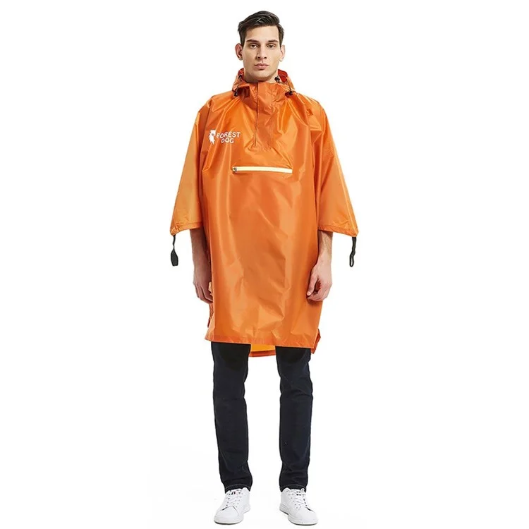 FOREST DOG Men Women Outdoor Camping Hiking Rain Poncho Reflective Raincoat - Orange