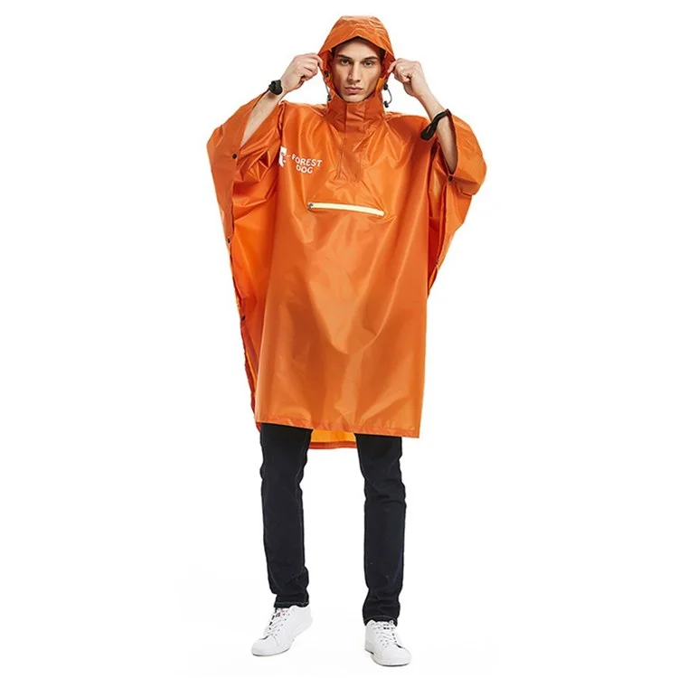 FOREST DOG Men Women Outdoor Camping Hiking Rain Poncho Reflective Raincoat - Orange