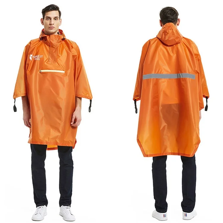 FOREST DOG Men Women Outdoor Camping Hiking Rain Poncho Reflective Raincoat - Orange