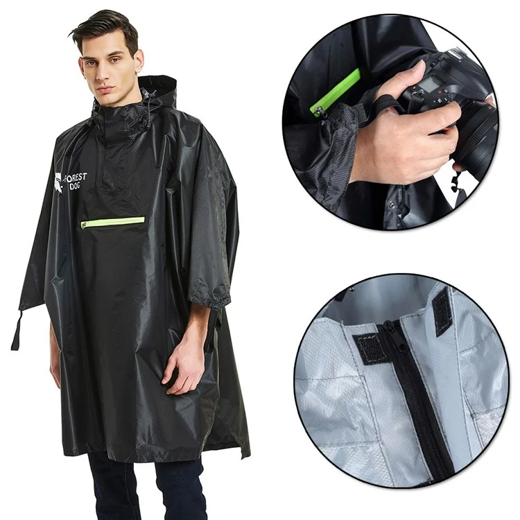 FOREST DOG Men Women Outdoor Camping Hiking Rain Poncho Reflective Raincoat - Orange