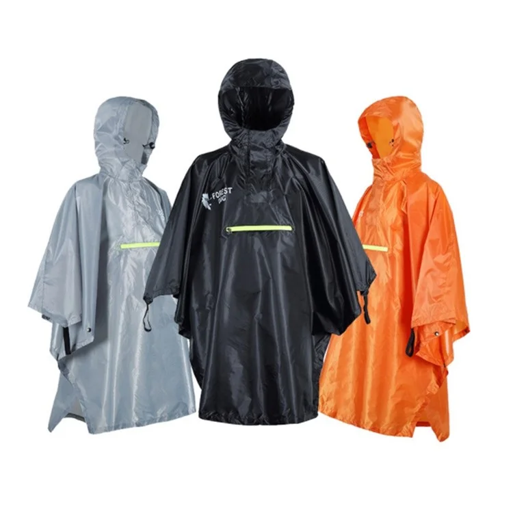 FOREST DOG Men Women Outdoor Camping Hiking Rain Poncho Reflective Raincoat - Orange