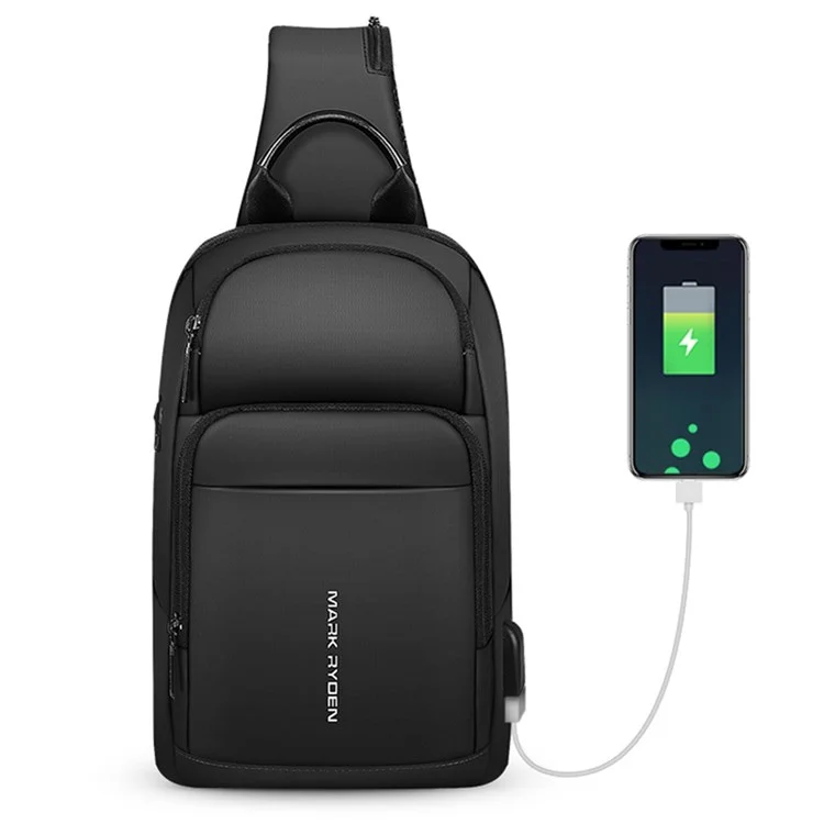 MARK RYDEN MR-7618 Stylish Multi-pockets Water-resistant Oxford Cloth Crossbody Bag Men Chest Bag with Charging Interface