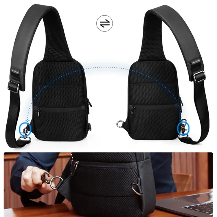 MARK RYDEN MR-7618 Stylish Multi-pockets Water-resistant Oxford Cloth Crossbody Bag Men Chest Bag with Charging Interface