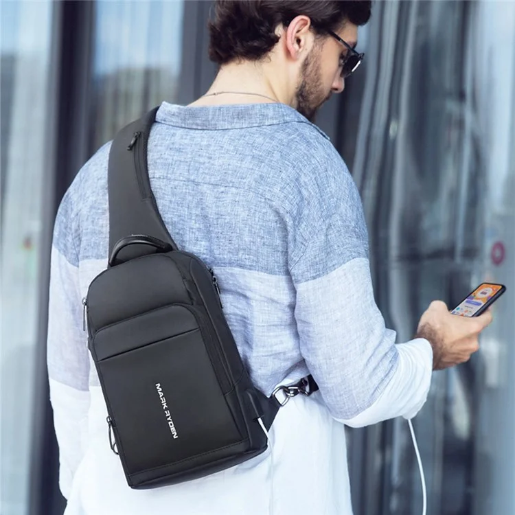MARK RYDEN MR-7618 Stylish Multi-pockets Water-resistant Oxford Cloth Crossbody Bag Men Chest Bag with Charging Interface