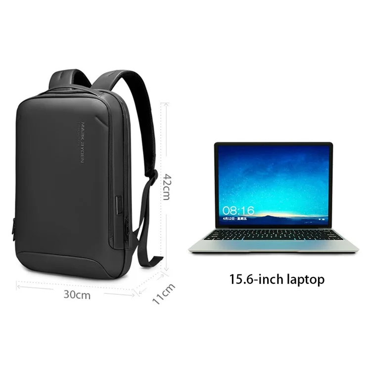 Mark Ryden MR9008 15.6 '' Bagure De Sac À Dos D'ordinateur Portable Sac De Voyage Business Rucksack Business Avec 2 Ports De Charge À L'extérieur - Le Noir