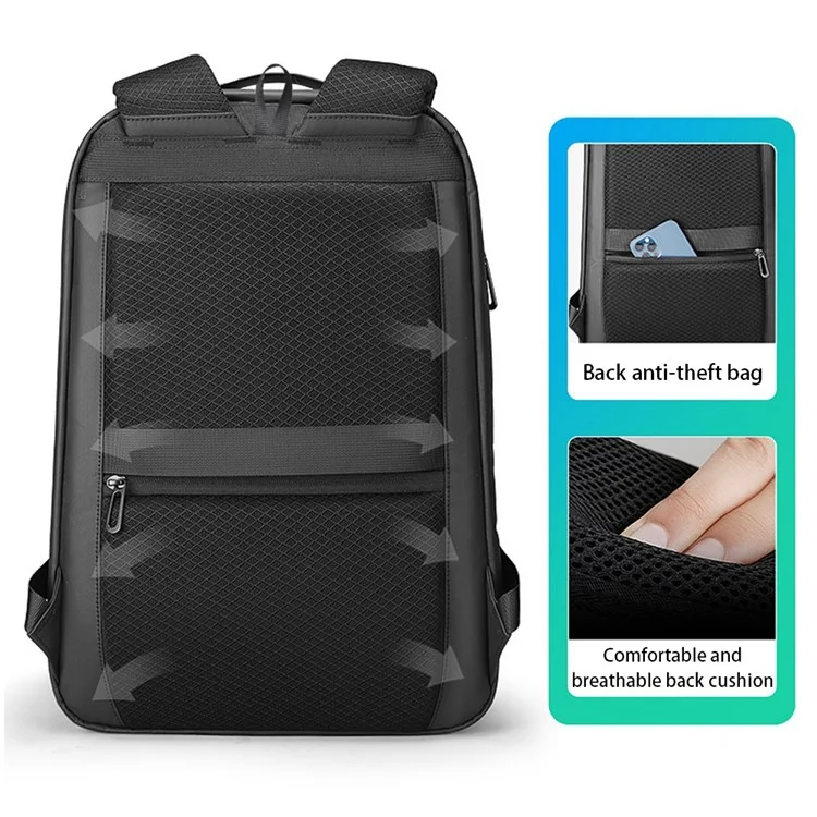 Mark Ryden MR9008 15.6 '' Bagure De Sac À Dos D'ordinateur Portable Sac De Voyage Business Rucksack Business Avec 2 Ports De Charge À L'extérieur - Le Noir