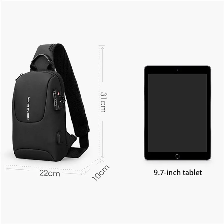 MARK RYDEN MR7039 TSA Password Lock Anti-Theft Men Chest Bag Single Shoulder Bag with Charging Interface
