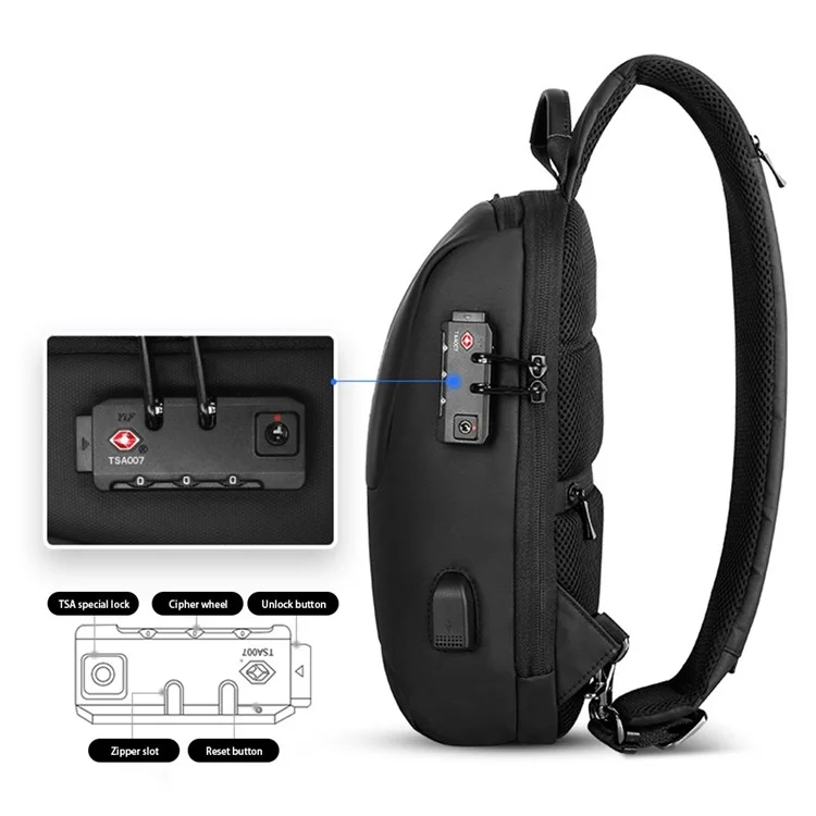 MARK RYDEN MR7039 TSA Password Lock Anti-Theft Men Chest Bag Single Shoulder Bag with Charging Interface