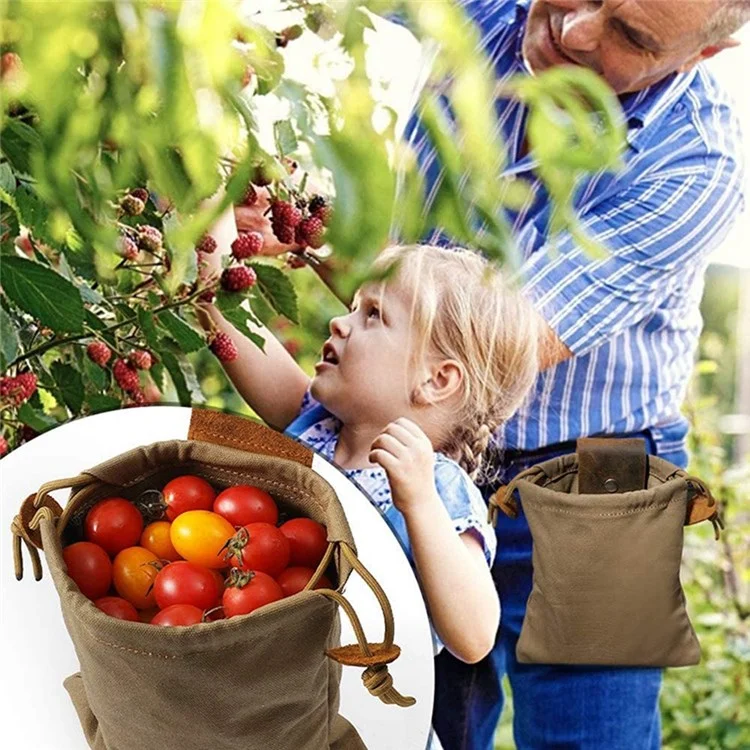 Garden Picking Fruit Bag Canvas Drawstring Foraging Bag Belt Bag Harvesting Bag - Blue