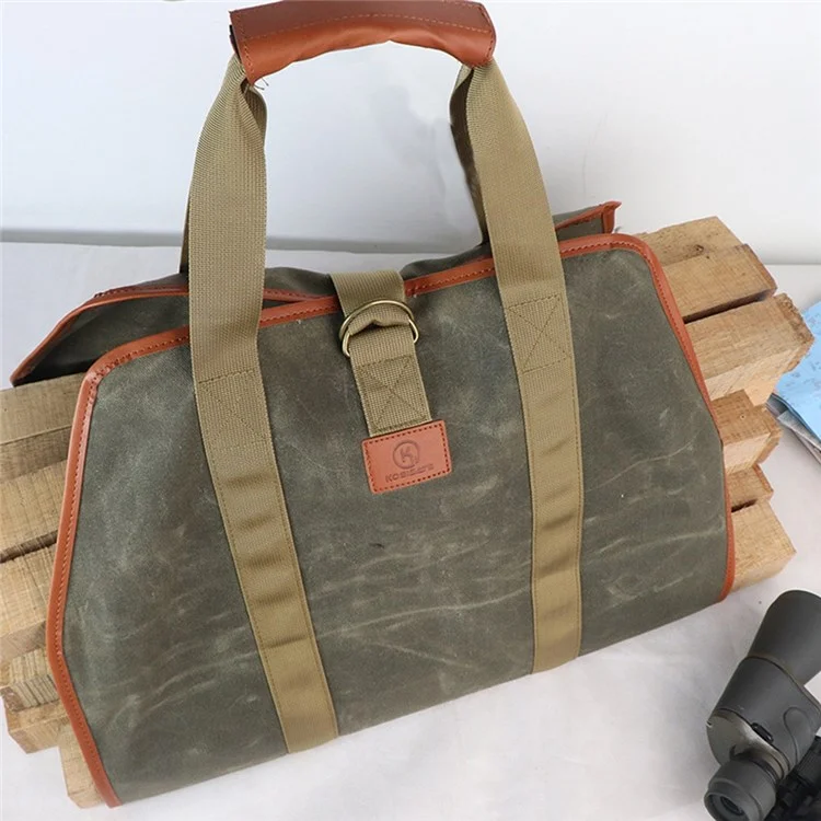 KOSIBATE CL-158 Waxed Canvas Fireplace Log Carrier Firewood Carrier Bag Water Resistant Log Tote Wood Carrying Bag with Handle Strap for Camping Trip Home Use