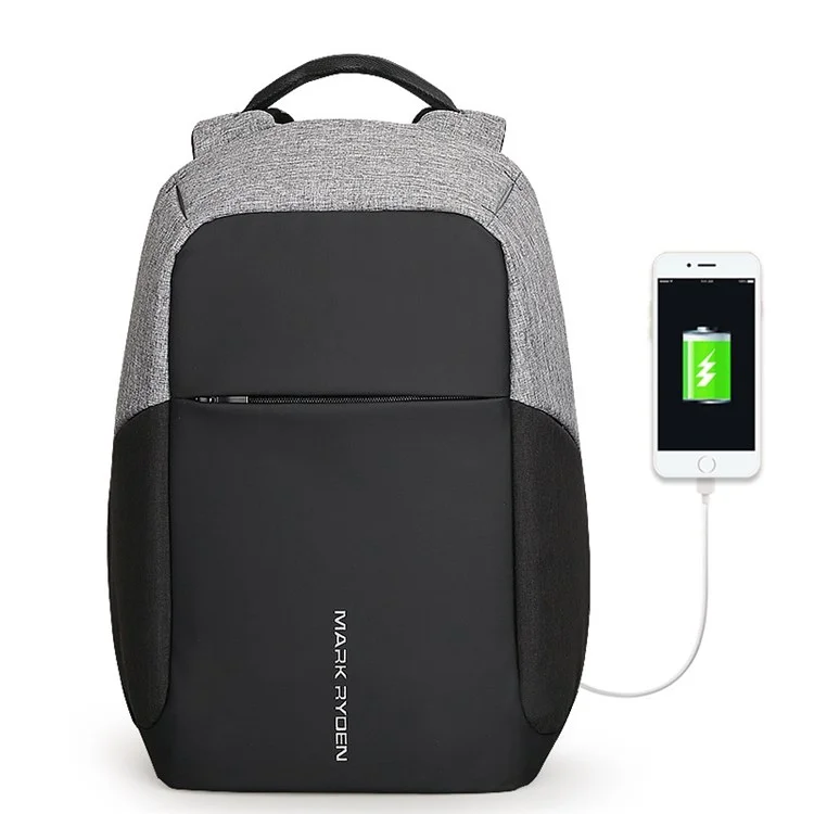 MARK RYDEN MR5815 15.6inch Laptop Backpack with External USB Port Business Men Multifunction Shoulder Bag - Black / Grey