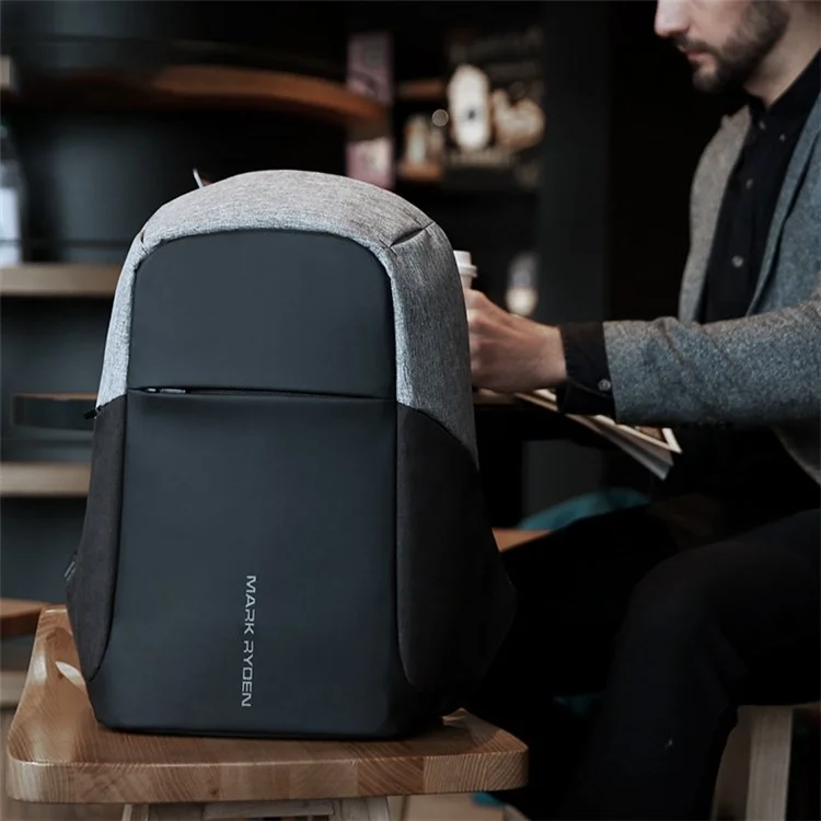 MARK RYDEN MR5815 15.6inch Laptop Backpack with External USB Port Business Men Multifunction Shoulder Bag - Black / Grey