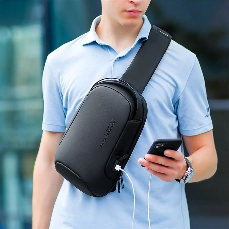 MARK RYDEN MR7510 Men Outdoor Crossbody Bag Splash-proof Chest Bag with Dual Charging Ports - Black