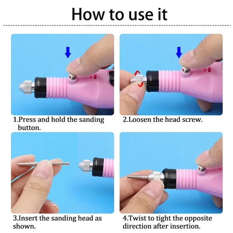 Juego de Limapuertas Eléctricos USB Recargables Herramienta de Cuidado de Manos y Pies para Limar, Recortar y Pulir Uñas - Rosa