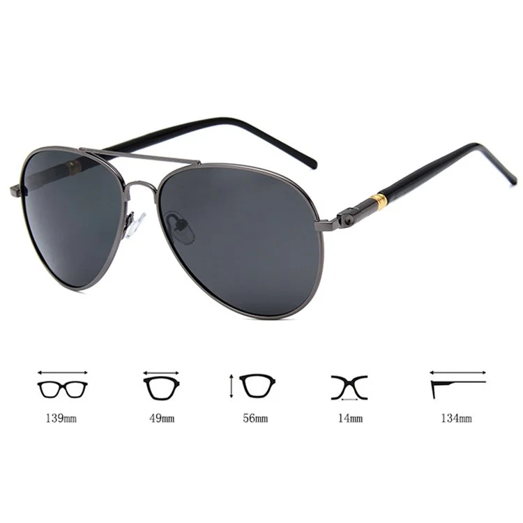 Gafas de sol retro para hombres P209 con marco de PC y lentes AC polarizados - Gris oscuro / Gris