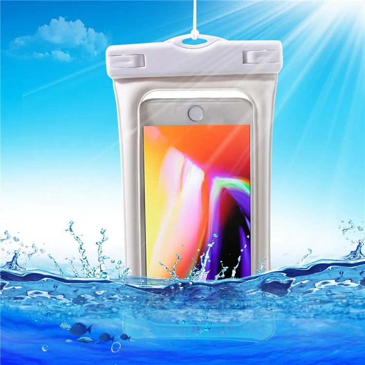 Étui Imperméable Universel IPX8 pour Téléphone Résistant à l'Eau avec Dragonne pour Téléphone Compatible avec les Téléphones Mobiles de 6 Pouces - Blanc