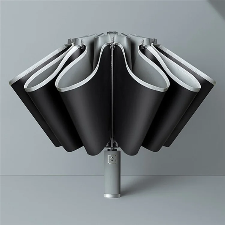 Reflective Automatic Umbrella Sun-proof Rainproof Dual-use Folding Reverse Type Umbrella Large UV Protection Umbrella - Light Grey