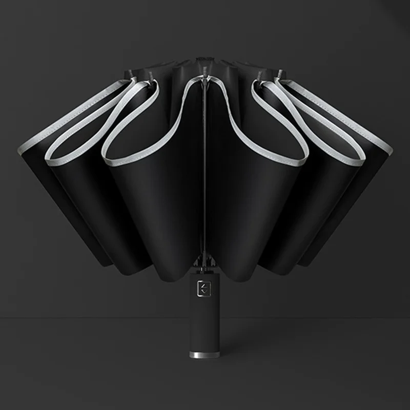 Reflective Automatic Umbrella Sun-proof Rainproof Dual-use Folding Reverse Type Umbrella Large UV Protection Umbrella - Black