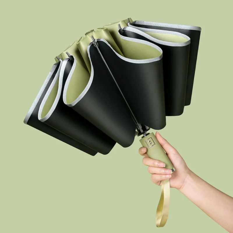 Reflective Automatic Umbrella Sun-proof Rainproof Dual-use Folding Reverse Type Umbrella Large UV Protection Umbrella - Black