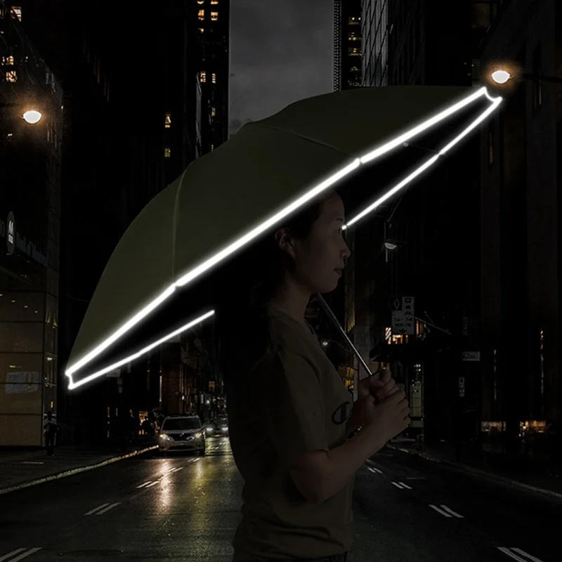Reflective Automatic Umbrella Sun-proof Rainproof Dual-use Folding Reverse Type Umbrella Large UV Protection Umbrella - Black
