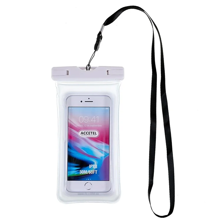 Sac Imperméable Universal IPX8 Pour Téléphone Mobile de Moins de 6 Pouces Case de Longe de Téléphonie Résistante à L'eau Pour la Natation du Surf de Camping (pas D'empreinte Digitale) - Blanc