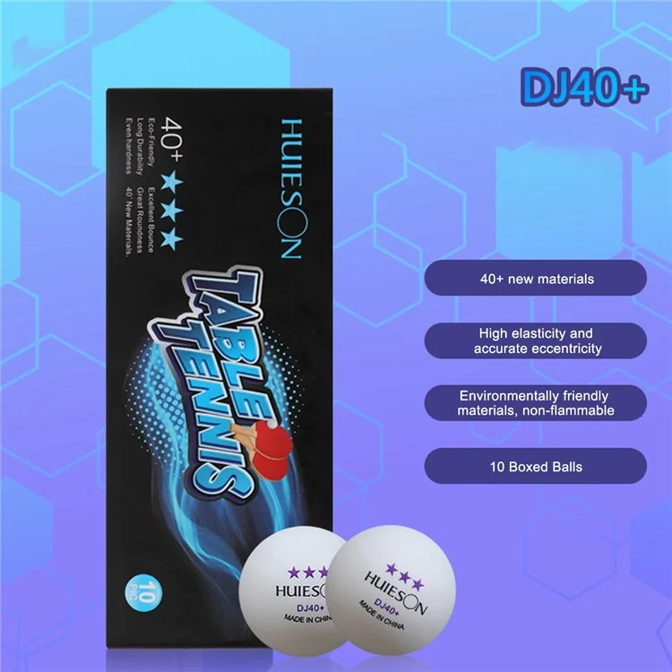 HUIESON 10Pcs / Set Three Star DJ40+ Table Tennis Balls Lightweight Non-flammable Ping Pong Ball for Training - White