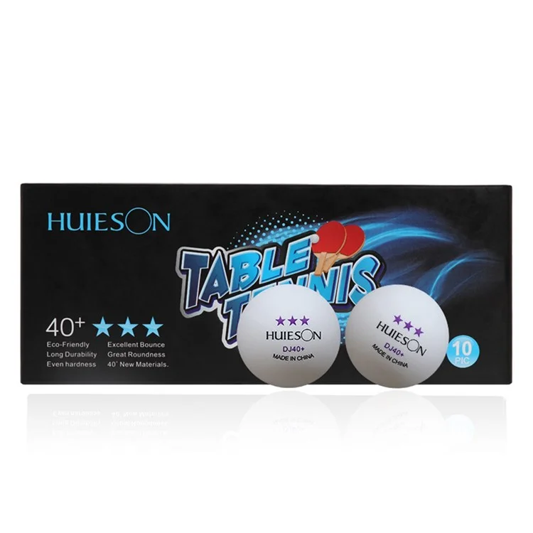 HUIESON 10Pcs / Set Three Star DJ40+ Table Tennis Balls Lightweight Non-flammable Ping Pong Ball for Training - White