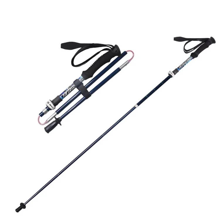 REBORNSUN 105-120cm Mountain Trekking Poles Anti-shock Carbon Fiber Collapsible 5-Section Foldable Walking Hiking Sticks - Dark Blue