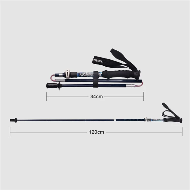 REBORNSUN 105-120cm Mountain Trekking Poles Anti-shock Carbon Fiber Collapsible 5-Section Foldable Walking Hiking Sticks - Dark Blue