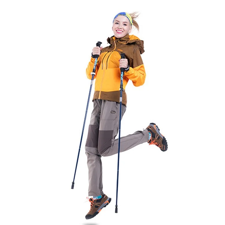 REBORNSUN 105-120cm Mountain Trekking Poles Anti-shock Carbon Fiber Collapsible 5-Section Foldable Walking Hiking Sticks - Dark Blue