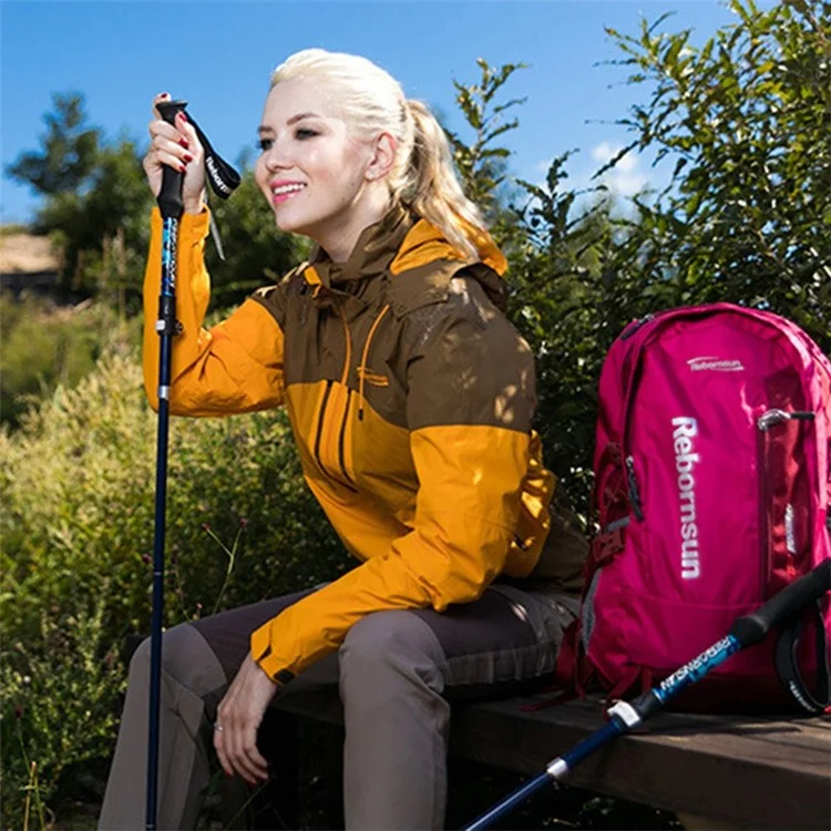 REBORNSUN 105-120cm Mountain Trekking Poles Anti-shock Carbon Fiber Collapsible 5-Section Foldable Walking Hiking Sticks - Dark Blue