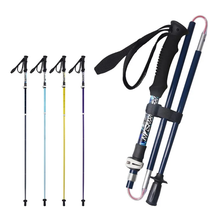 REBORNSUN 105-120cm Mountain Trekking Poles Anti-shock Carbon Fiber Collapsible 5-Section Foldable Walking Hiking Sticks - Dark Blue