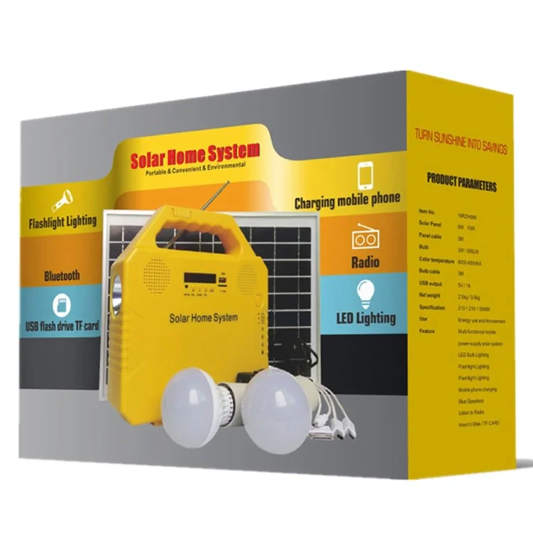 Sistema Doméstico Solar RZH-ST06 de 10W Portátil Gerador Fotovoltaico para uso Doméstico com Lâmpadas / Painel Solar para Acampamento ao Ar Livre, Irrigação Agrícola