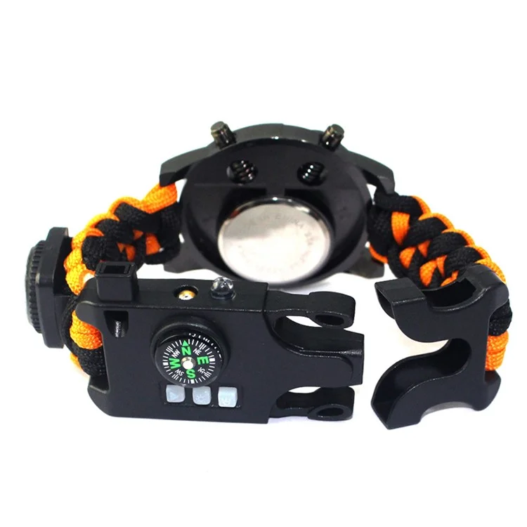 AK17 Multifuncional Smart Watch Smart Watch Survival Searts Safety Termómetro Trenzado Reloj Con Luces / Brújula - Naranja / Negro