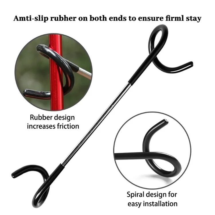 Crochet de Support de Lampe de Mât de Tente en Forme de S à Double Tête pour le Camping, la Chasse, la Pêche, l'Équipement Extérieur Portable - Noir