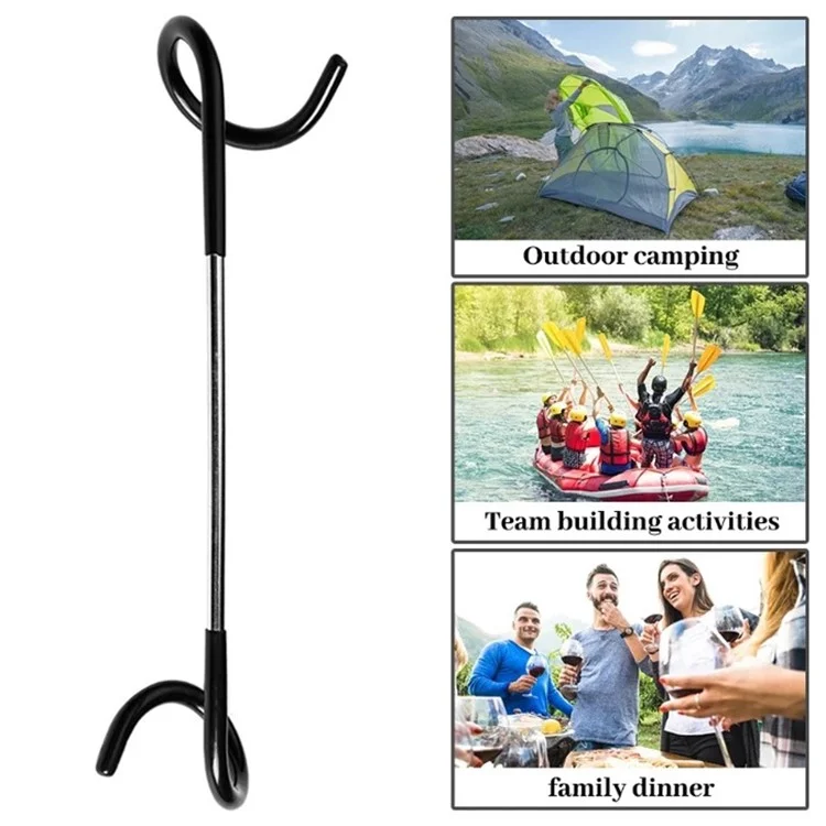 Crochet de Support de Lampe de Mât de Tente en Forme de S à Double Tête pour le Camping, la Chasse, la Pêche, l'Équipement Extérieur Portable - Noir