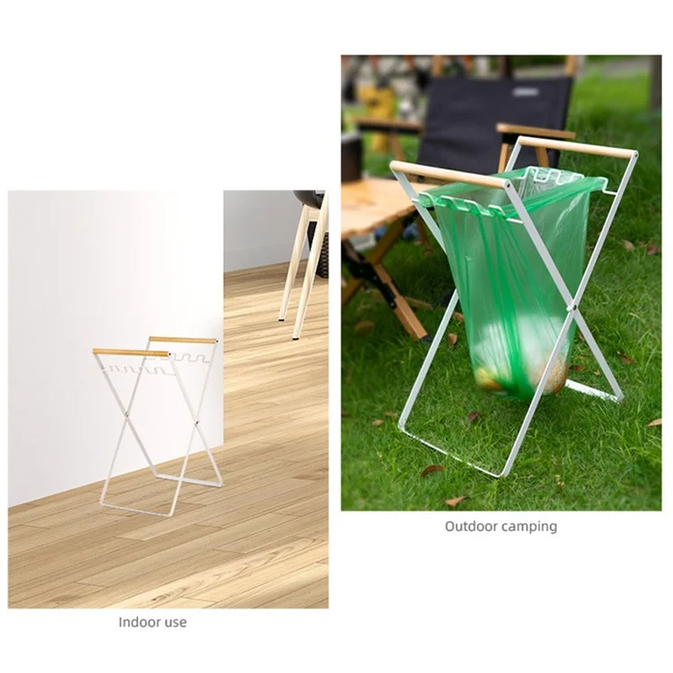 Foldable Garbage Bag Holder Outdoor Portable Folding Garbage Rack for Camping Picnic - White
